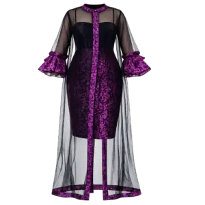 Robe “Majesté Noire” – Brocart Royal & Voile Élégant