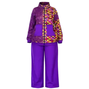 Ensemble “Royal Patchwork” – Veste Artistique & Pantalon Violet